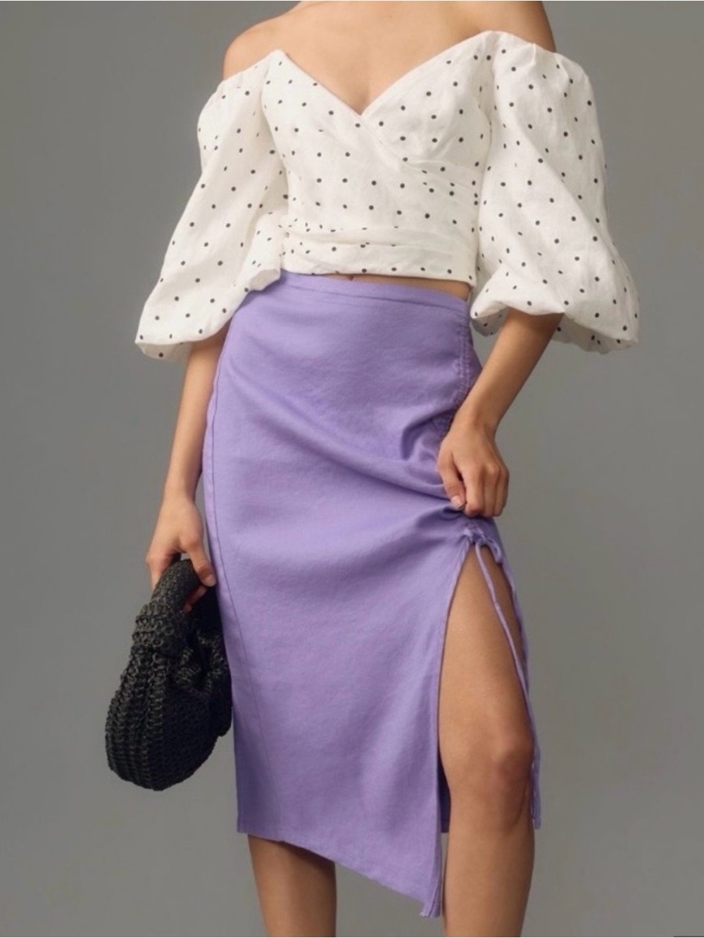 NWT Anthropologie linen blend Lavender Wrap Midi Skirt with Side Tie